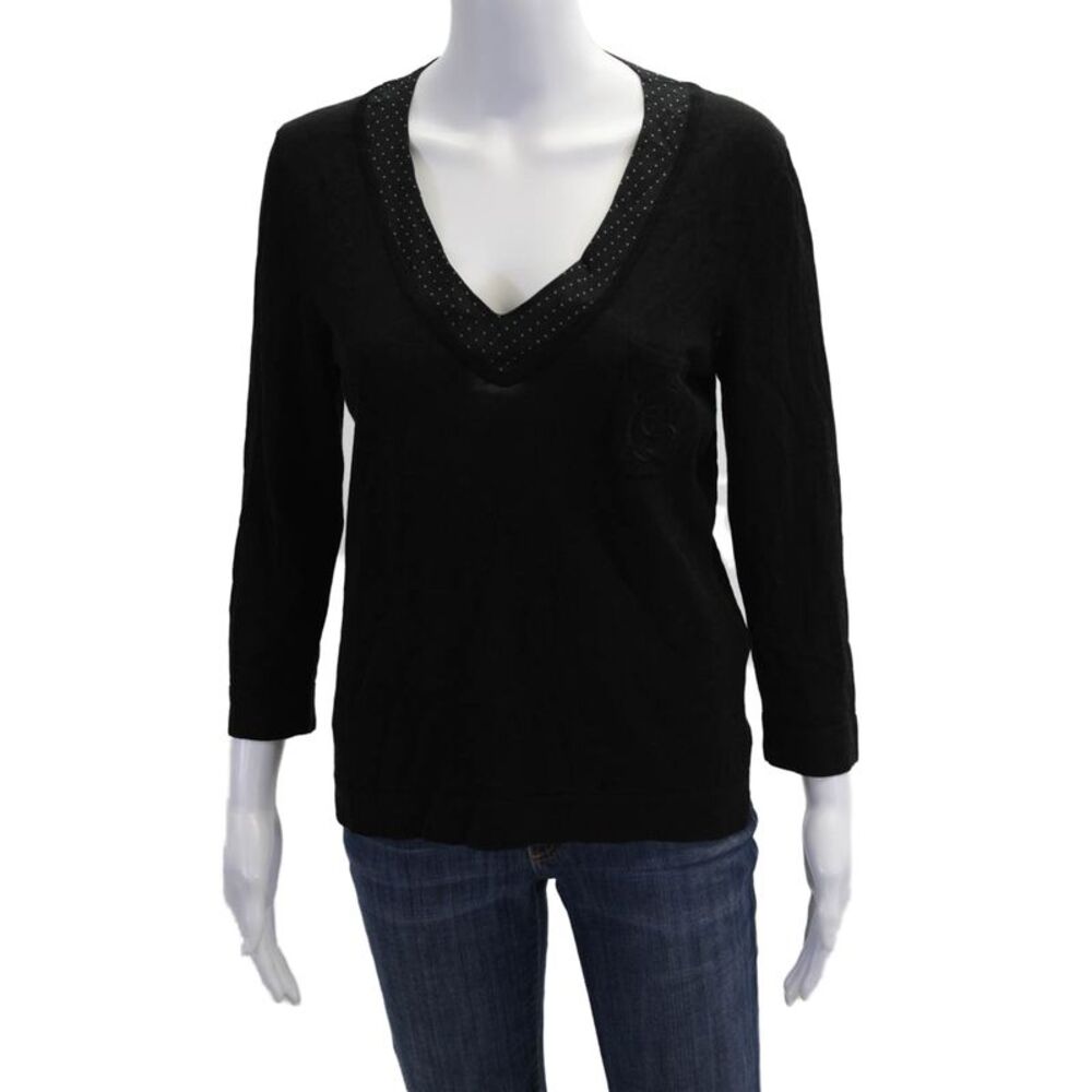 Les Copains Womens Long Sleeve V-Neck Pullover Sweater Black Size EUR 42